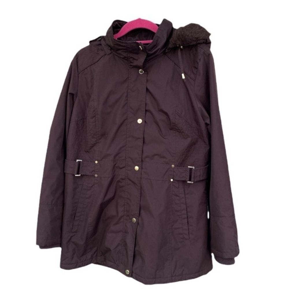 Susan Graver Sz M Jacket With Removable Hood With Gold Buttons